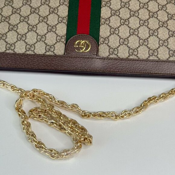 Gucci GG Logo Supreme Large Ophidia Shoulder Bag with Red & Green Stripes - Picture 8 of 9